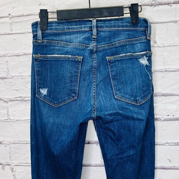 Frame Womens Blue Denim Raw Hem Hilltop Le High Skinny Jeans Medium Wash Size 24 - Picture 2 of 10